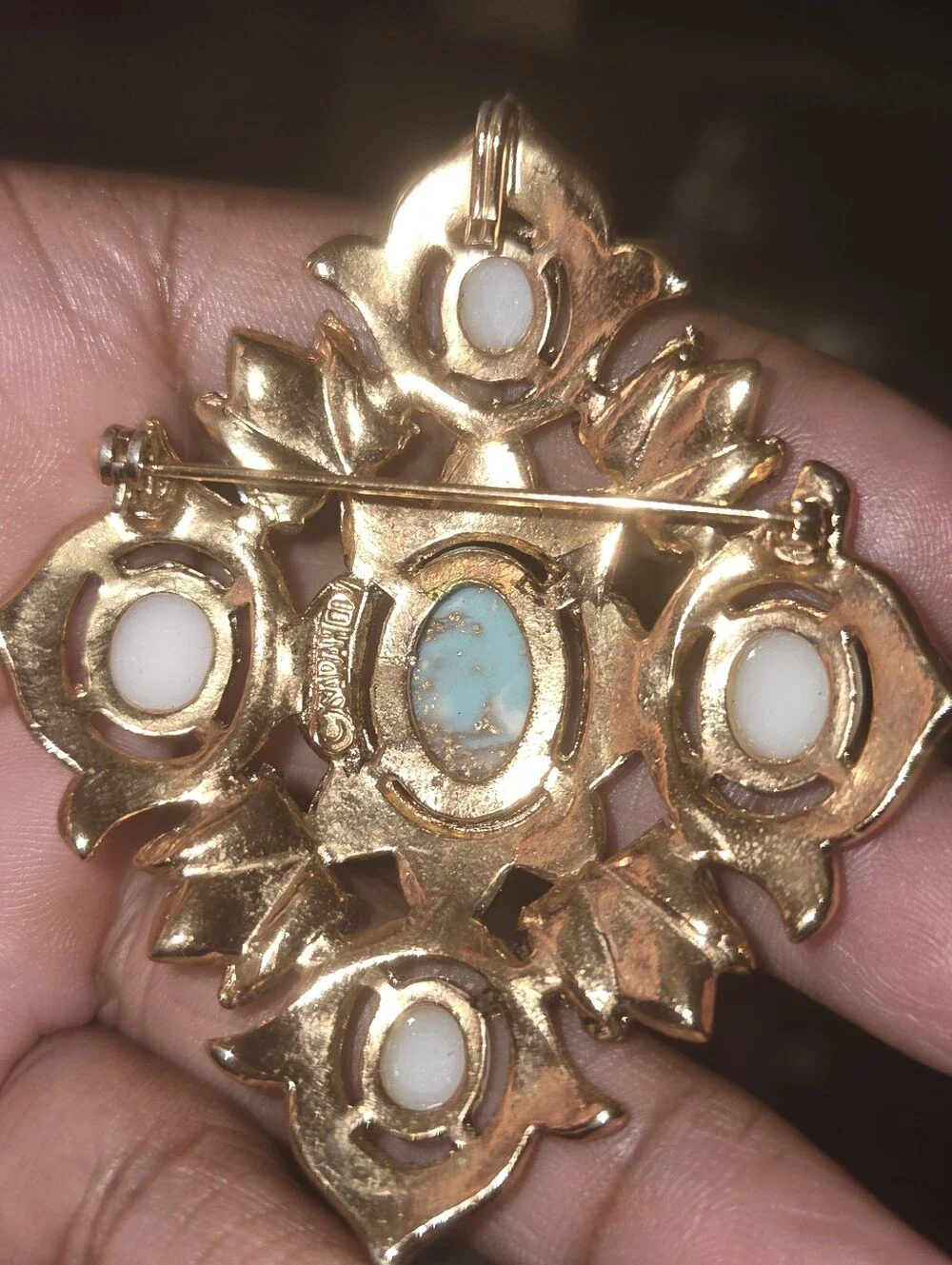 Vintage Sarah Coventry Faux Turquoise and Pearl Brooch